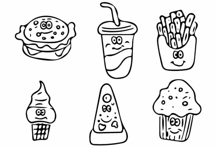 Junk food kawaii food coloring pages