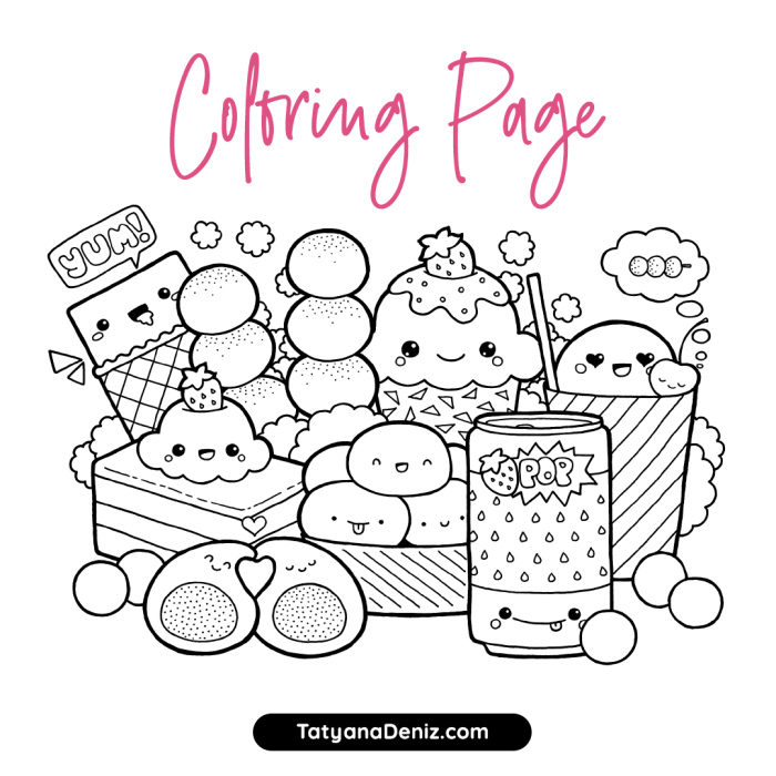 Kawaii food doodle coloring page