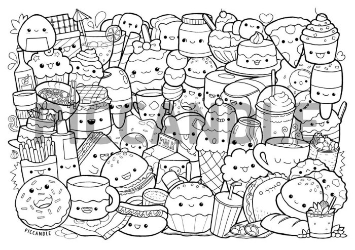 Kawaii food doodle coloring page