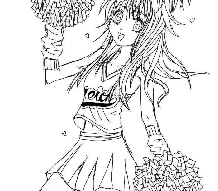 Pom pom cheerleader coloring pages cheer people drawings easy cher