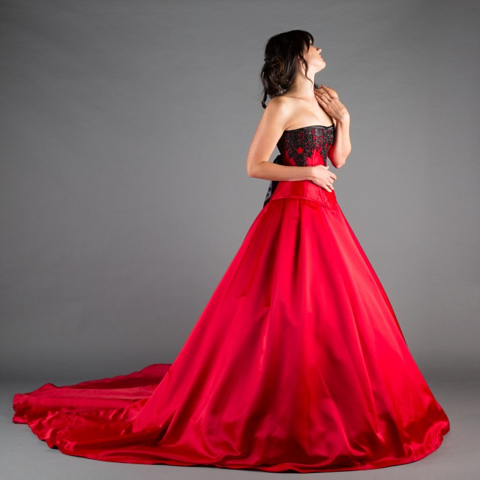 Red wedding dress with veil