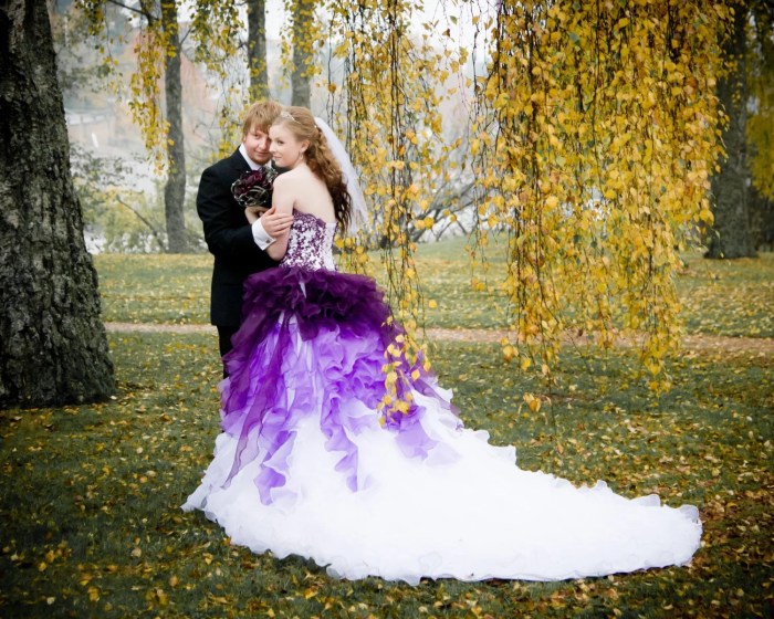 Purple and orange wedding dresses