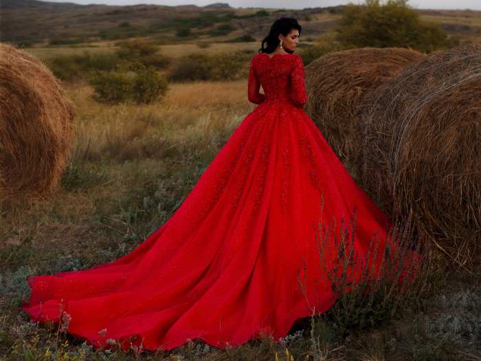 Purple and red wedding dress