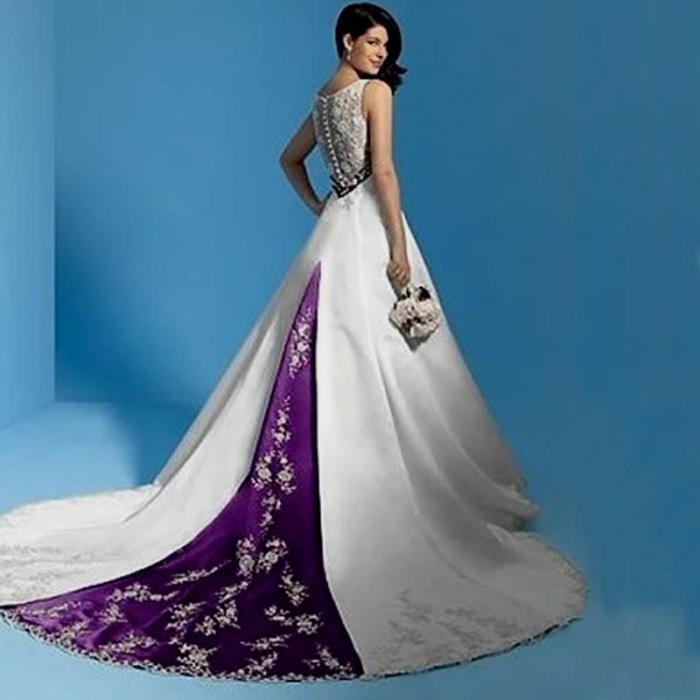 Purple and white wedding dress with sleeves